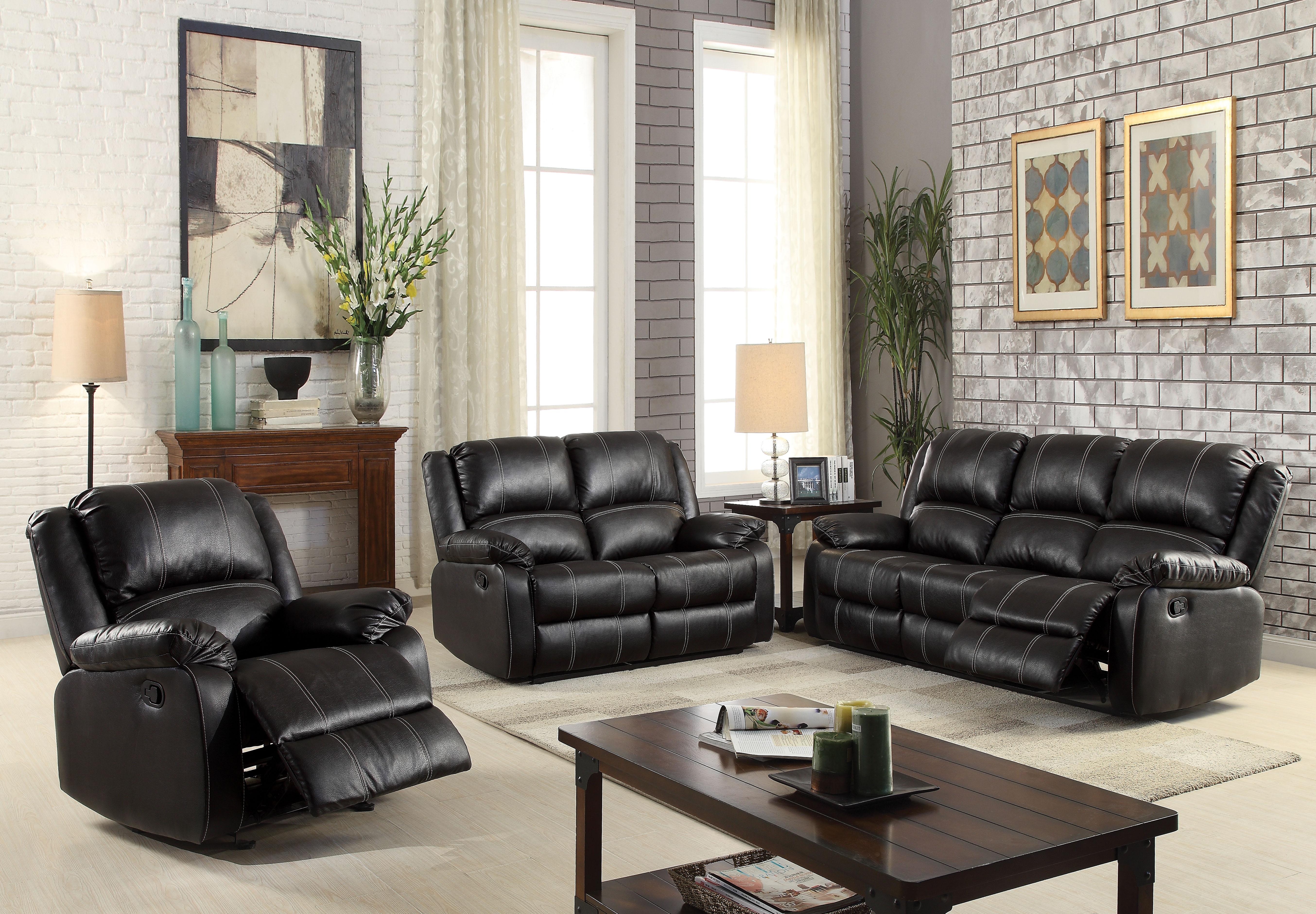 Zuriel Black PU Sofa (Motion)