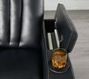 Center Point Black Reclining Sofa with Drop Down Table