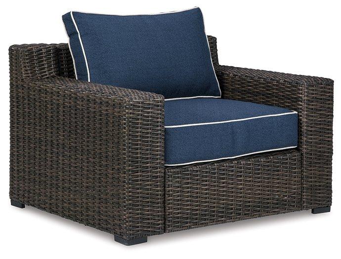 Grasson Lane Brown/Blue Outdoor Sofa, 2 Lounge Chairs and Coffee Table