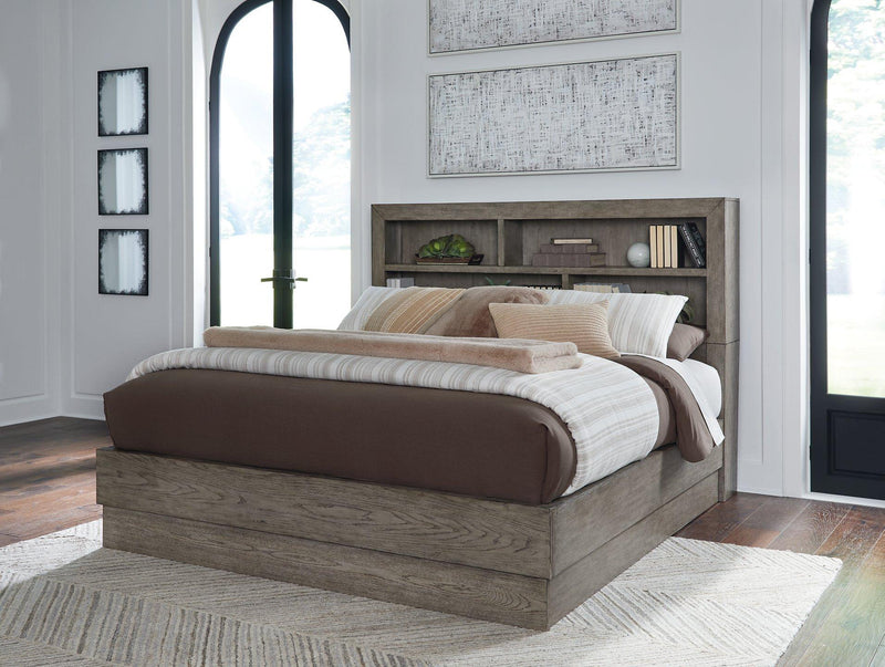 Anibecca Weathered Gray Queen Bookcase Bed