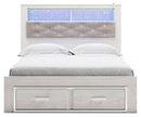 Altyra White Queen Upholstered Bookcase Bed with Storage