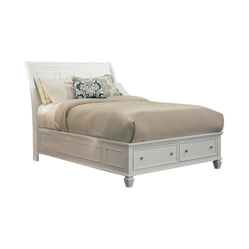 Sandy Beach White Queen Sleigh Bed With Footboard Storage