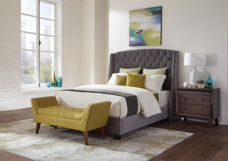 Pissarro Transitional Upholstered Grey and Chocolate Eastern King Bed