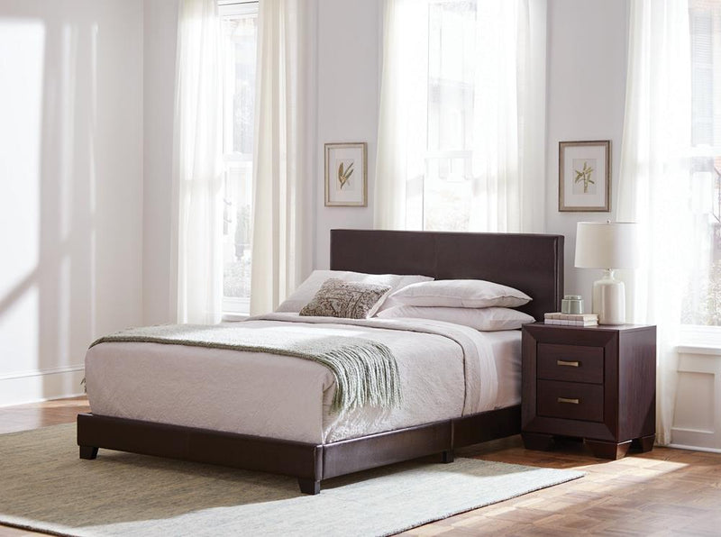 Dorian Brown Faux Leather Upholstered Queen Bed