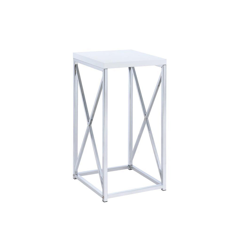 G930014 Contemporary Glossy White and Chrome Accent Table