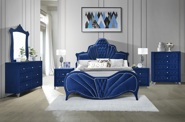 Dante Blue Velvet Eastern King Bed image