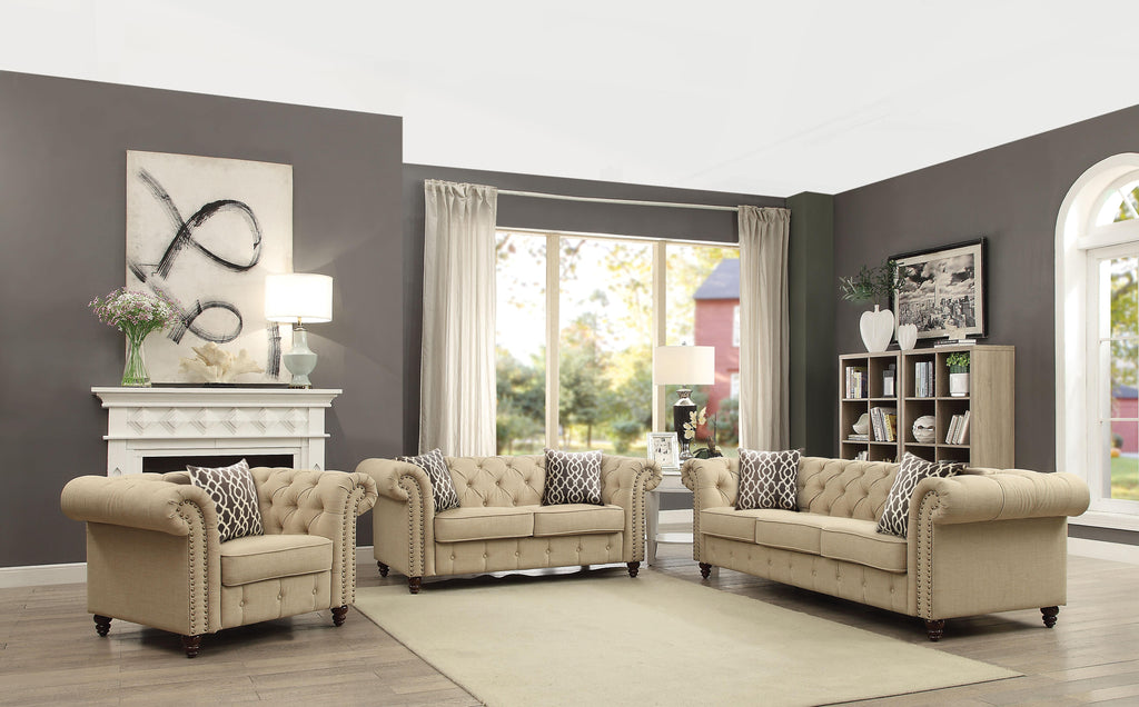 Aurelia Beige Linen Sofa w 2 Pillows