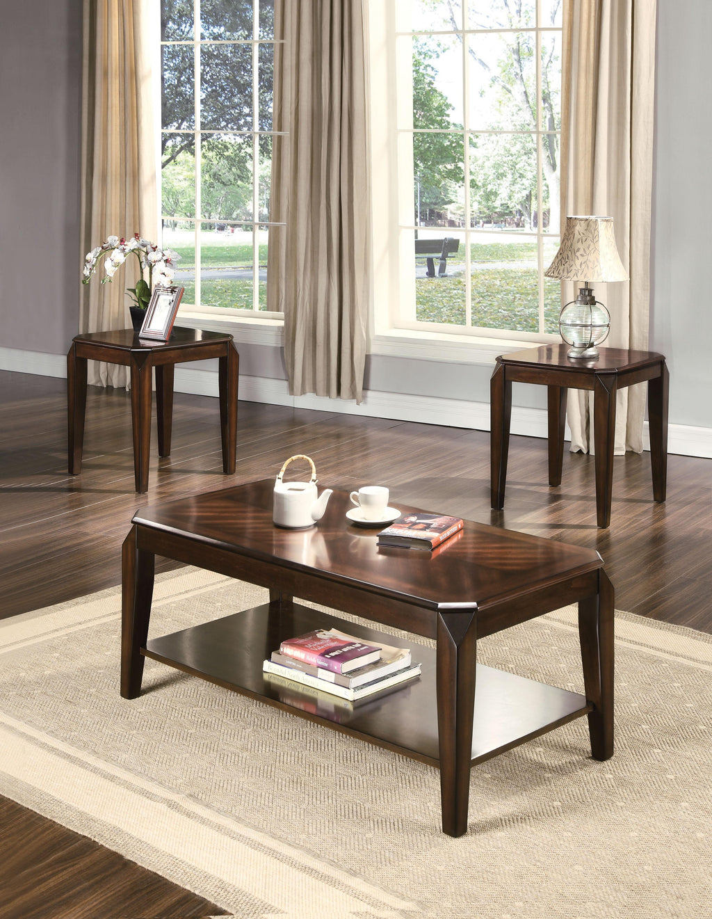 Walnut coffee and shop end table set