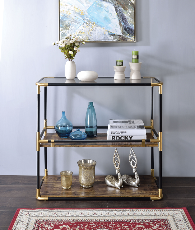 Heleris Black/Gold & Smoky Glass Console Table image