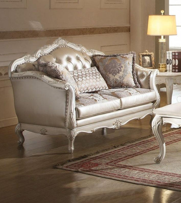 Acme Chantelle Loveseat w/3 Pillows in Pearl White 53541 image