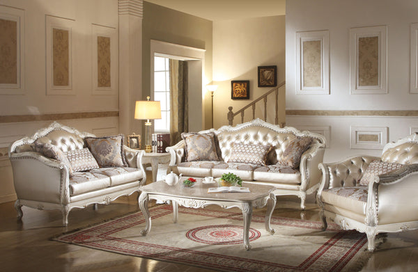 Chantelle Rose Gold PU/Fabric & Pearl White Sofa w/3 Pillows image