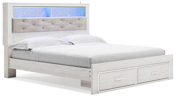 Altyra White King Upholstered Bookcase Bed with Storage image