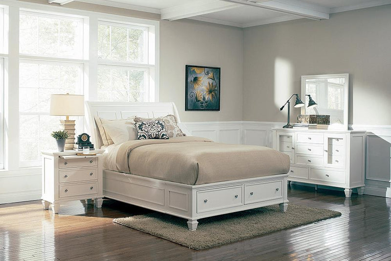 Sandy Beach White California King Sleigh Bed With Footboard Storage image