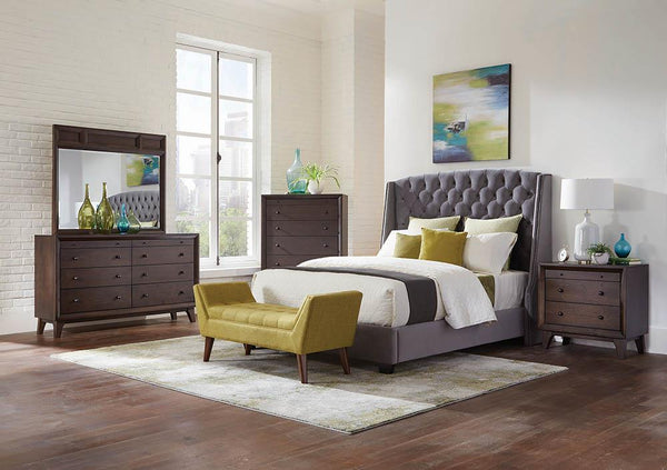 Pissarro Transitional Upholstered Grey and Chocolate Queen Bed image