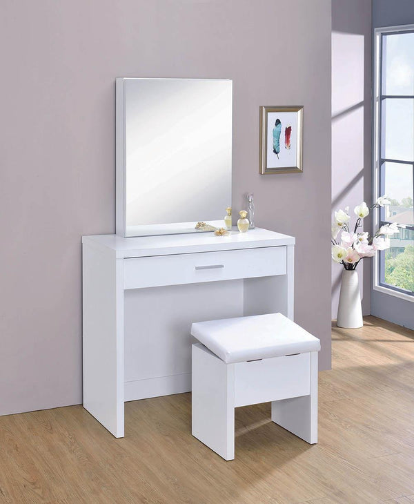 G300290 Contemporary White Vanity and Upholstered Stool Set image